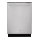 Stainless steel built-in top control dishwasher, front view with THOR logo.