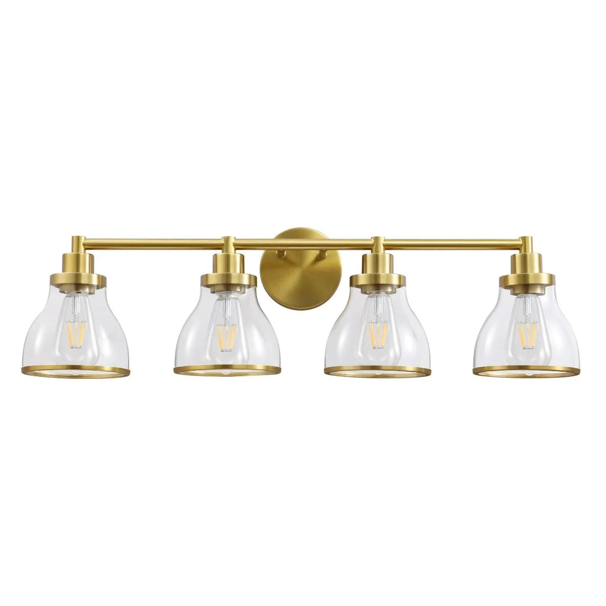 Parrot Uncle Hermosa modern 4-light vanity light, gold metal bar with four clear bell shades