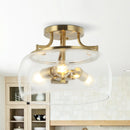 Parrot Uncle 13-Inch 3-Light Brass Gold Semi-Flush Mount Ceiling Light Fixture with Clear Glass Shade (C2273110V)