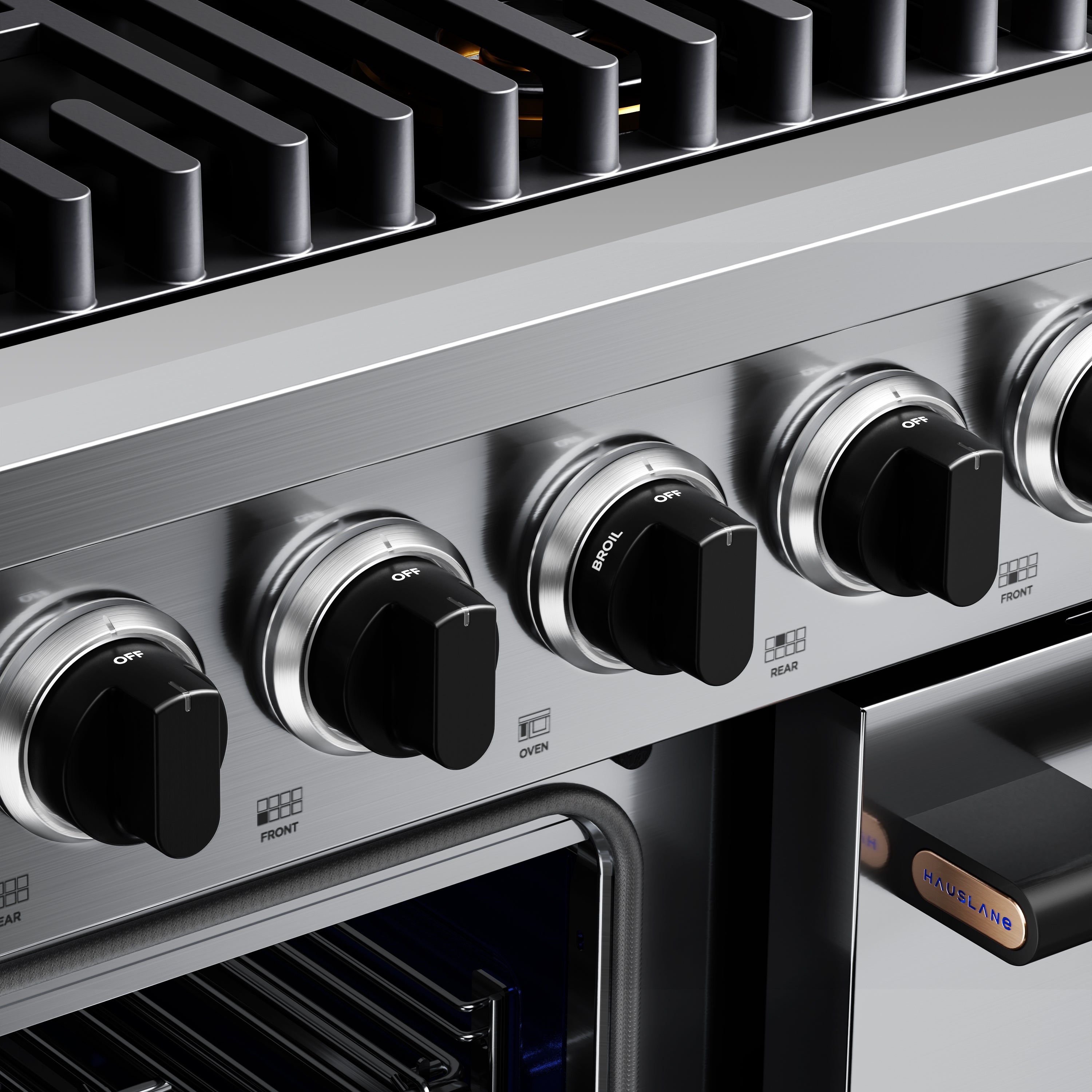 Hauslane HausPro Series 48-Inch Gas or Dual Fuel Range with 8 Burners and Convection Oven in Stainless Steel