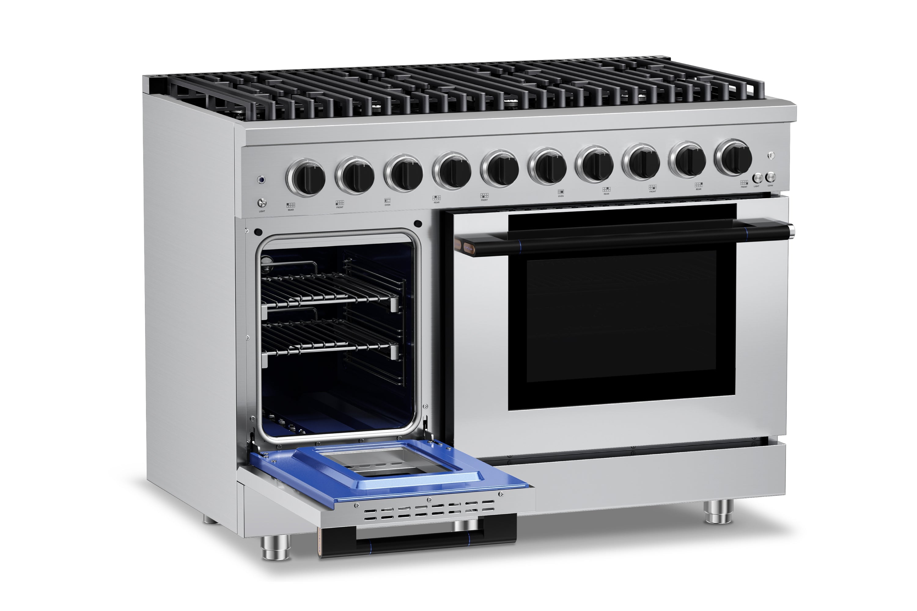 Hauslane HausPro Series 48-Inch Gas or Dual Fuel Range with 8 Burners and Convection Oven in Stainless Steel