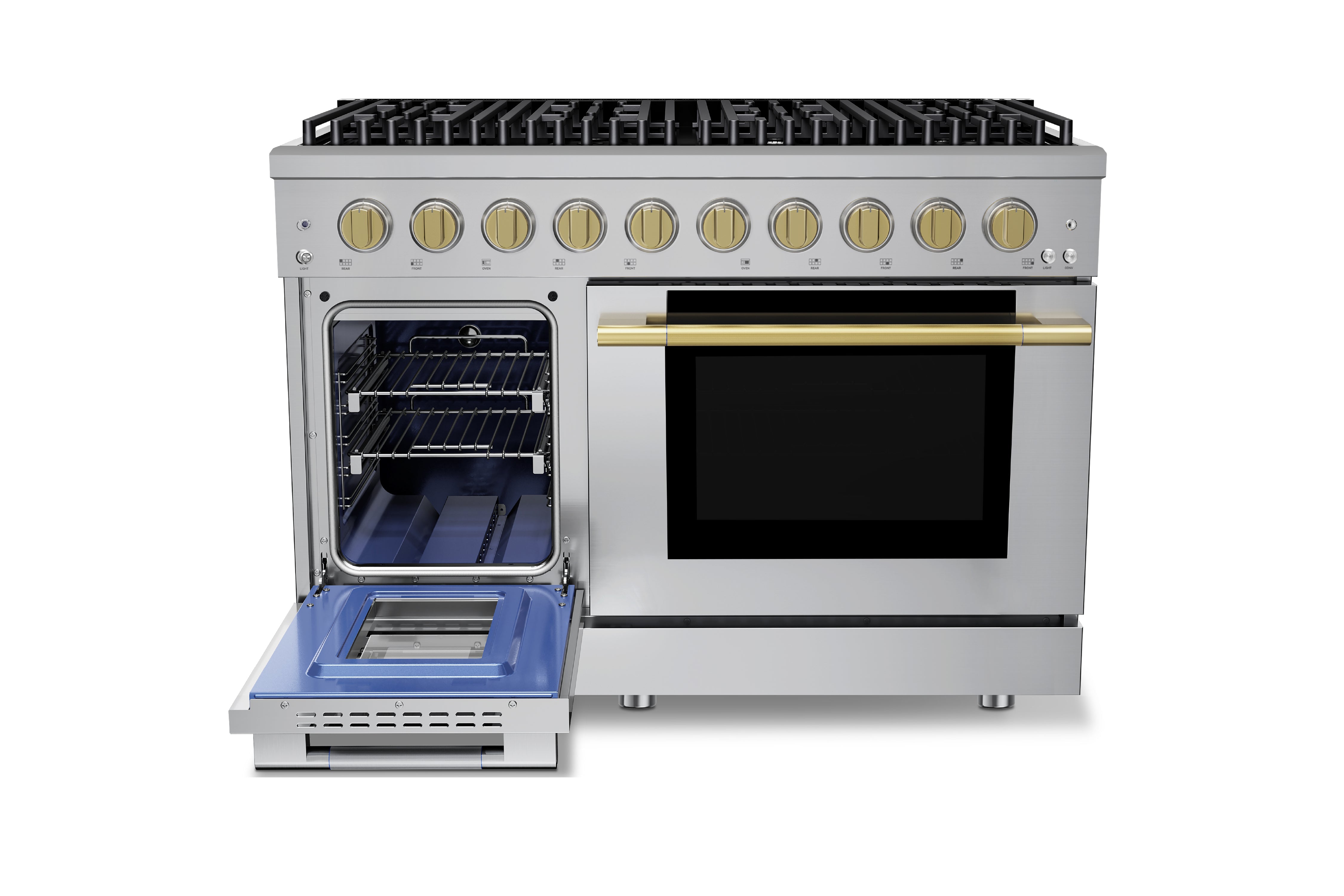 Hauslane HausPro Series 48-Inch Gas or Dual Fuel Range with 8 Burners and Convection Oven in Stainless Steel