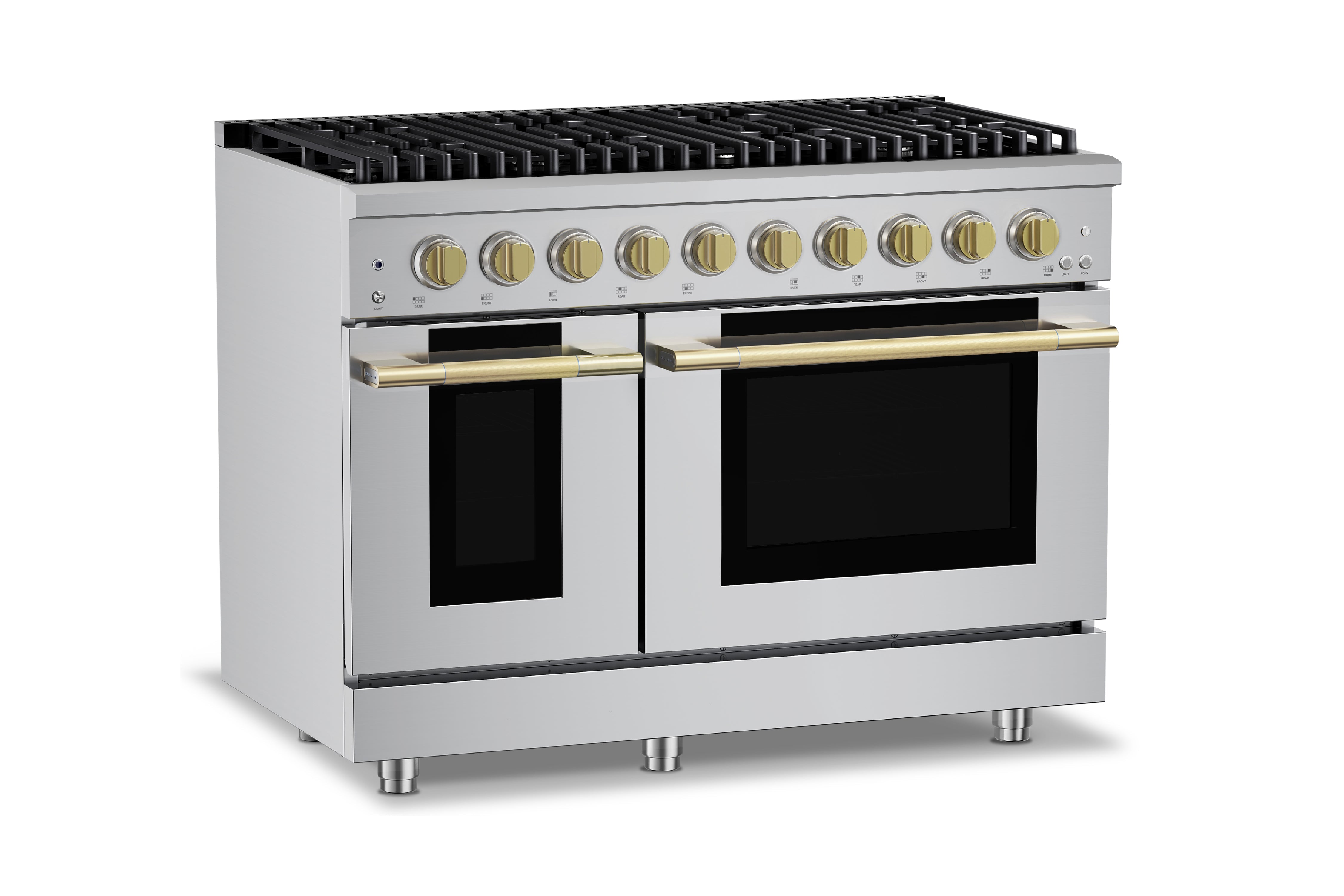 Hauslane HausPro Series 48-Inch Gas or Dual Fuel Range with 8 Burners and Convection Oven in Stainless Steel