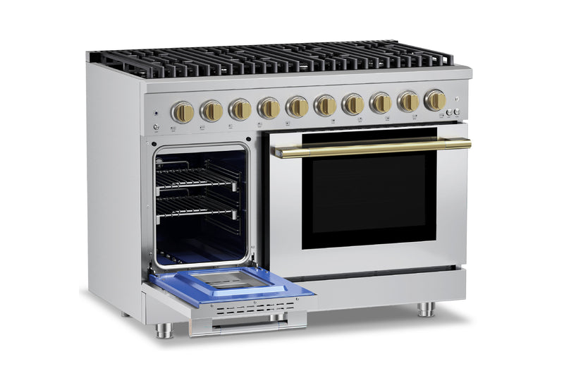 Hauslane HausPro Series 48-Inch Range with 8 Burners and Convection Oven in Stainless Steel