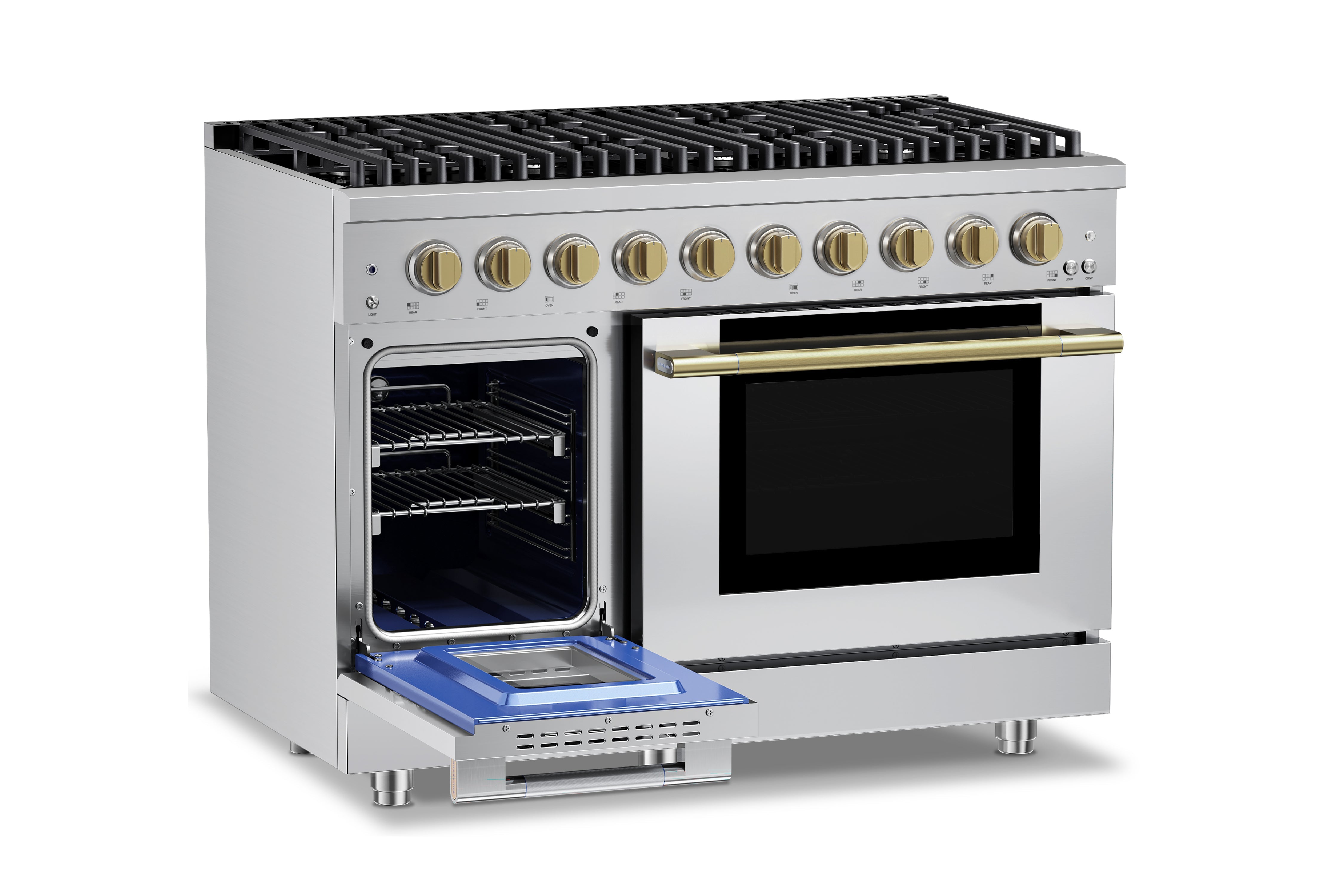 Hauslane HausPro Series 48-Inch Gas or Dual Fuel Range with 8 Burners and Convection Oven in Stainless Steel