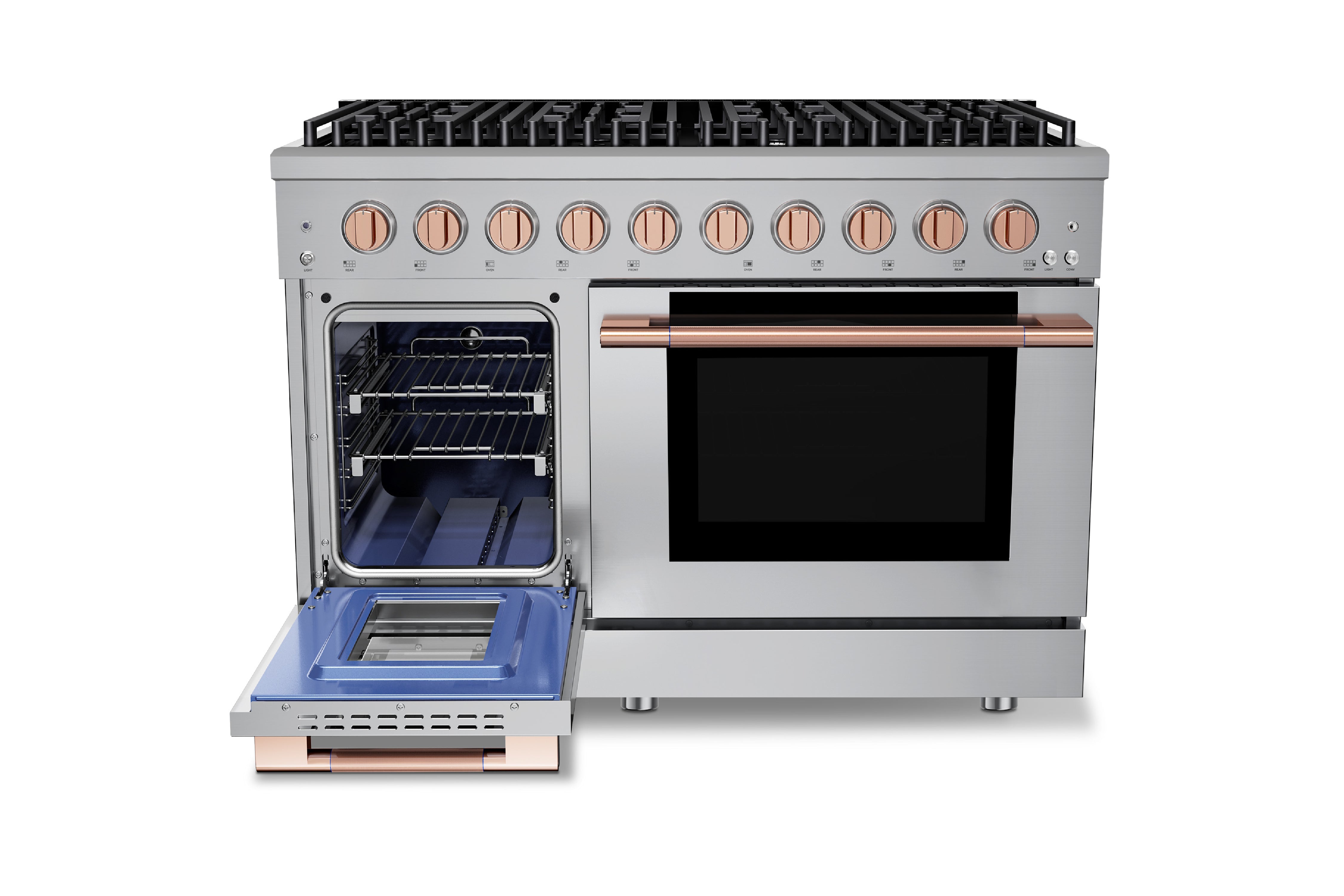 Hauslane HausPro Series 48-Inch Gas or Dual Fuel Range with 8 Burners and Convection Oven in Stainless Steel