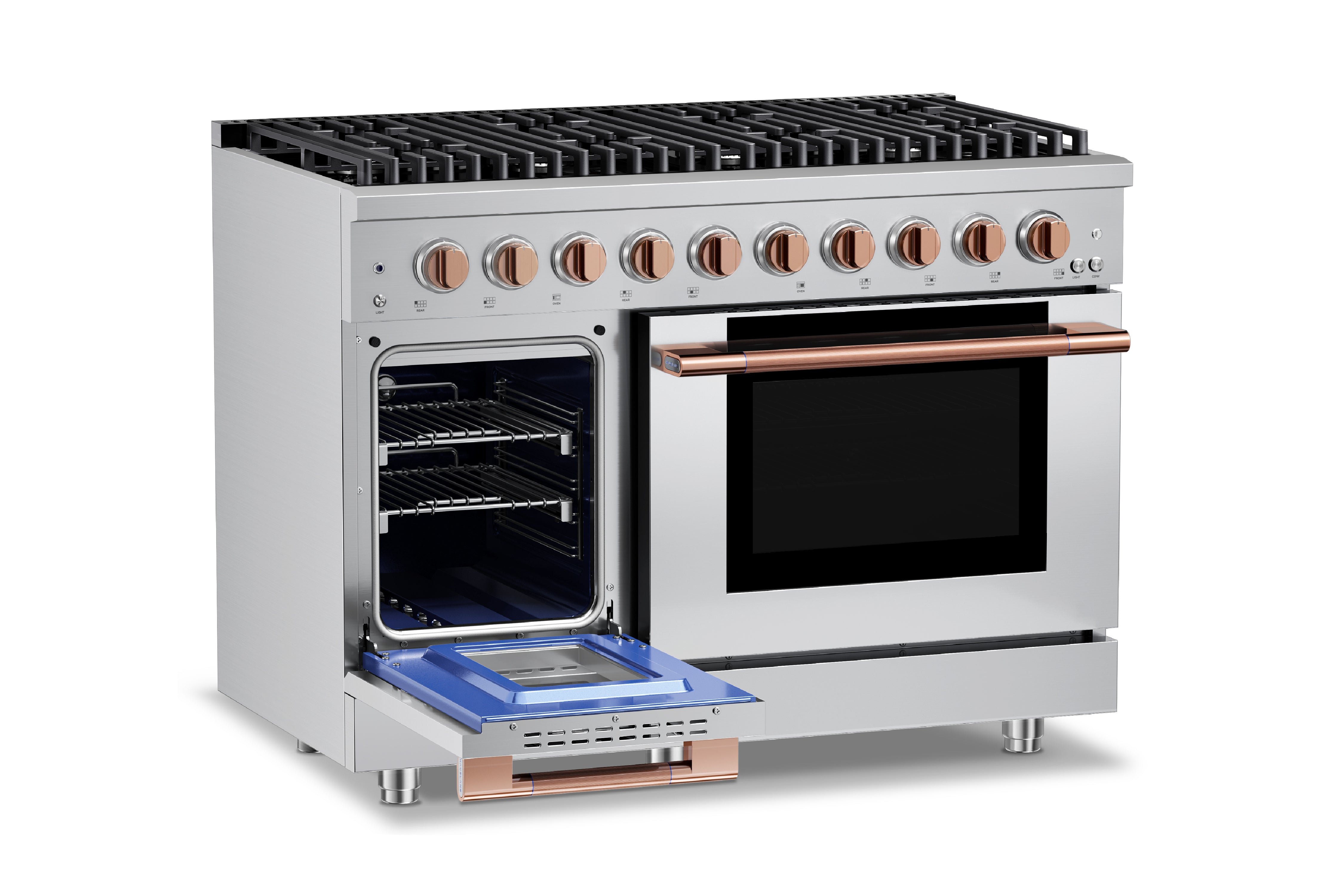 Hauslane HausPro Series 48-Inch Gas or Dual Fuel Range with 8 Burners and Convection Oven in Stainless Steel