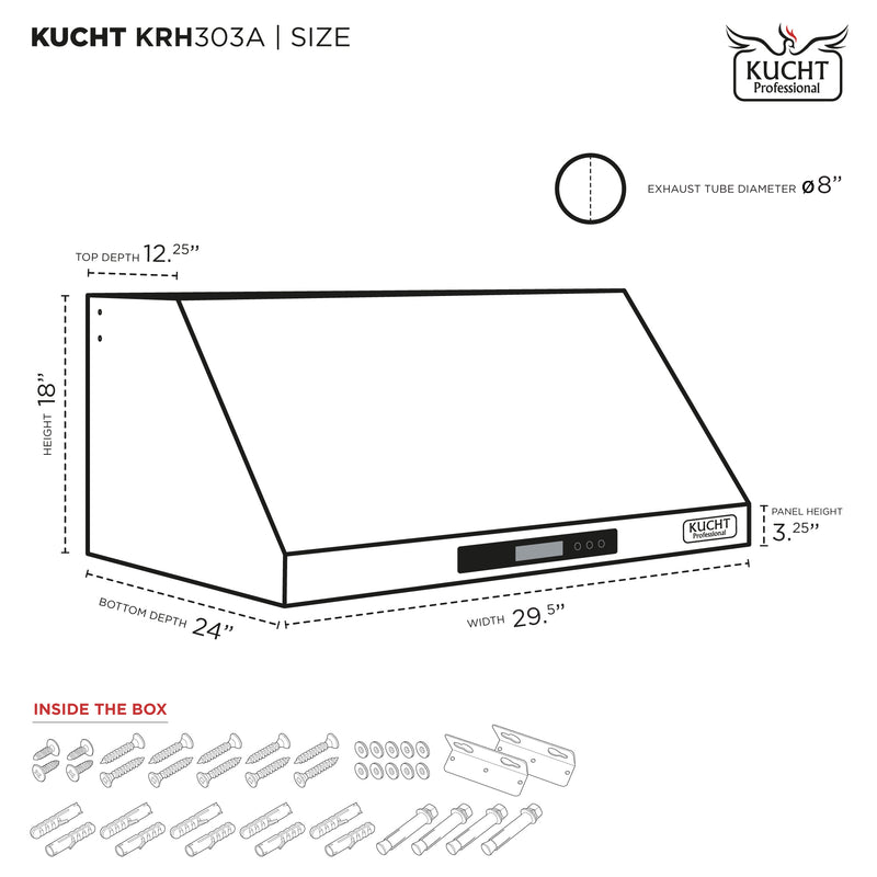 Kucht Professional 30-Inch 900 CFM Under Cabinet Range Hood in Titanium Stainless Steel (KRH303A)