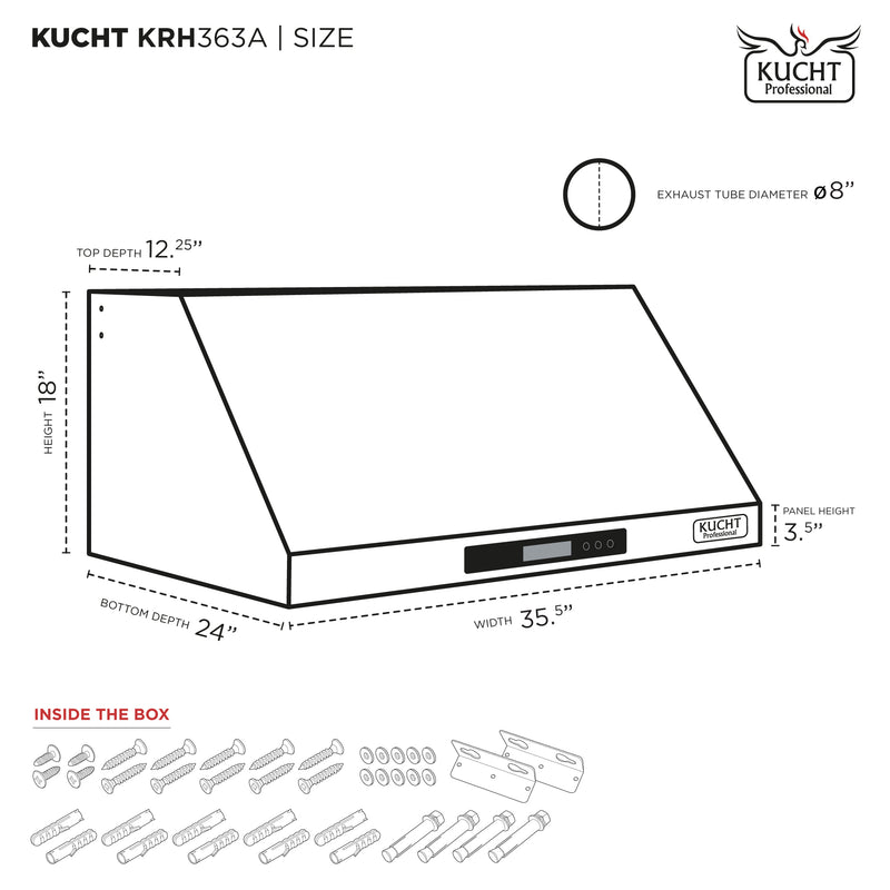 Kucht Professional 36-Inch 900 CFM Under Cabinet Range Hood in Titanium Stainless Steel (KRH363A)