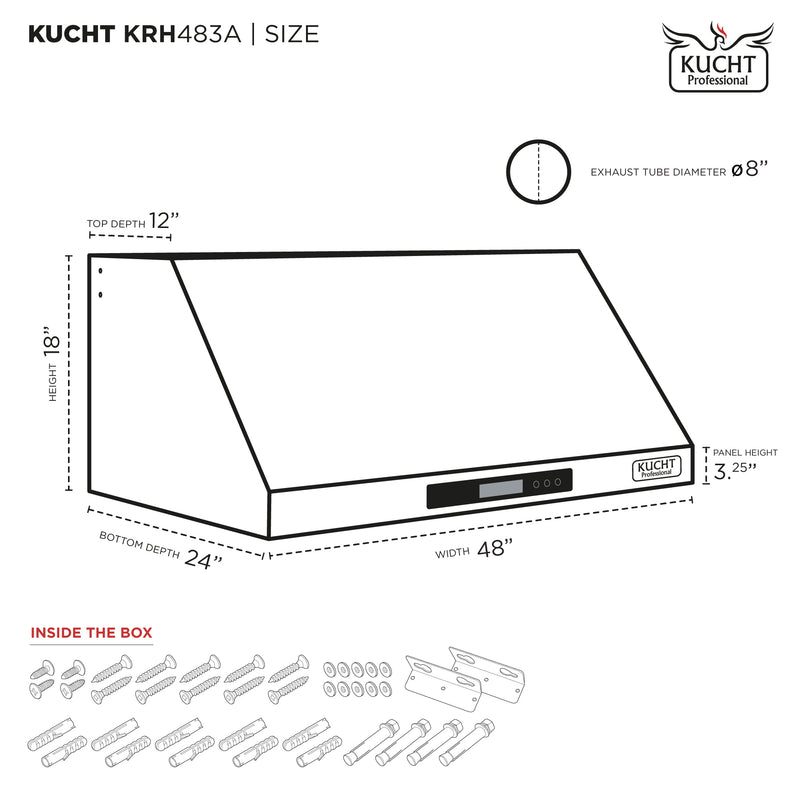 Kucht Professional 48-Inch 1,200 CFM Under Cabinet Range Hood in Titanium Stainless Steel (KRH483A)