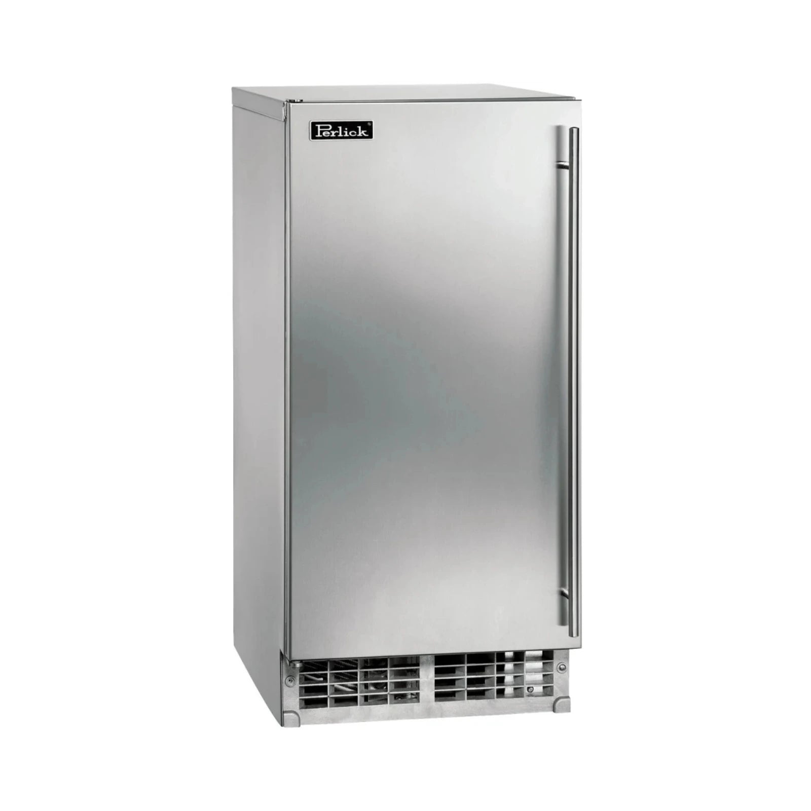 Perlick stainless steel cubelet ice maker with front door and side handles