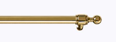 Brass handrail with rounded end finial and decorative mounting bracket