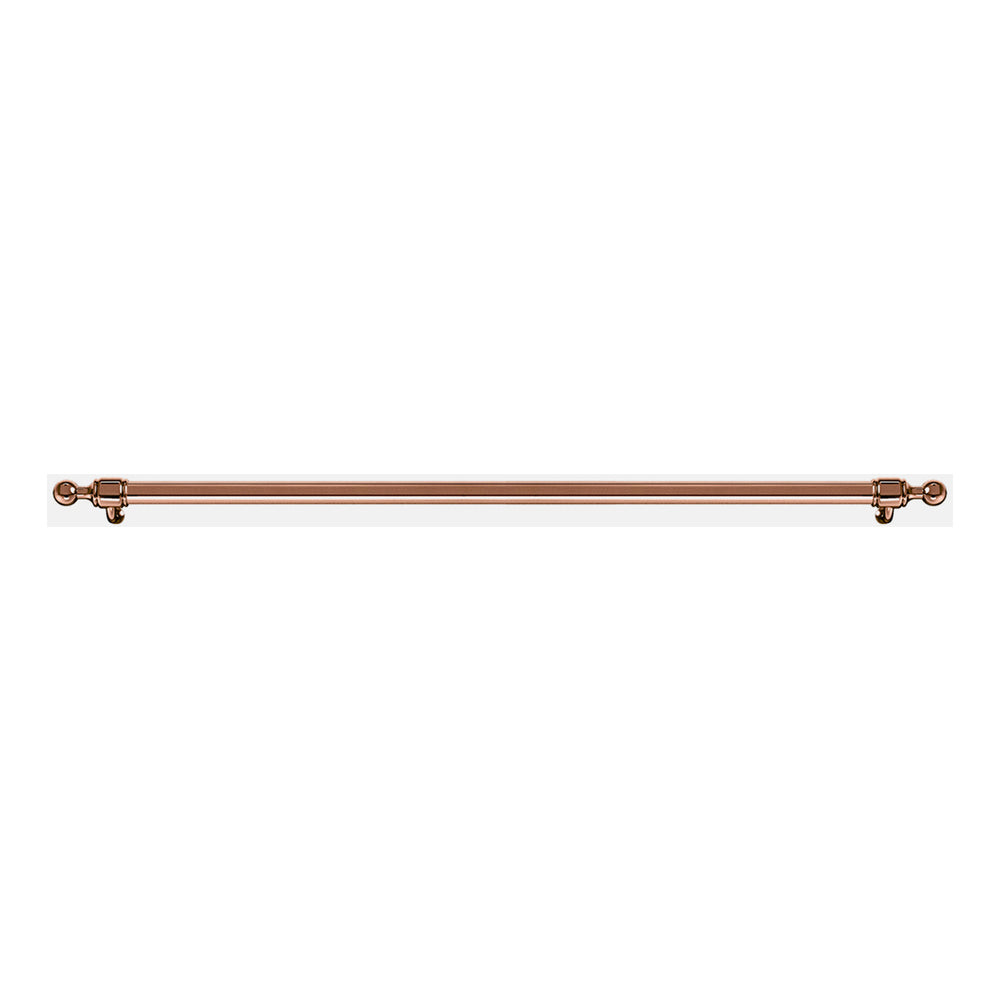 Copper handrail with decorative end brackets for 30-inch range