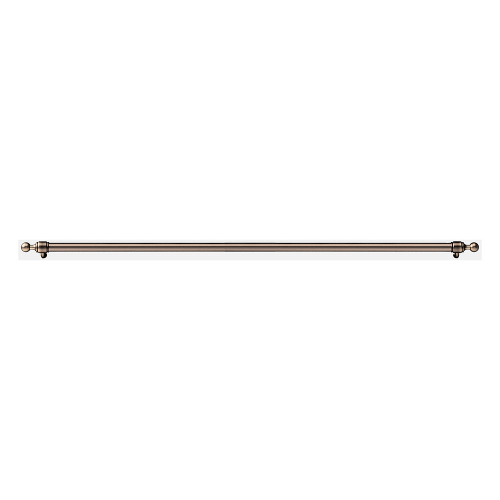 Bronze handrail bar with mounting plates at both ends, full length view