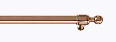 Copper handrail with ornate end bracket and ring finial