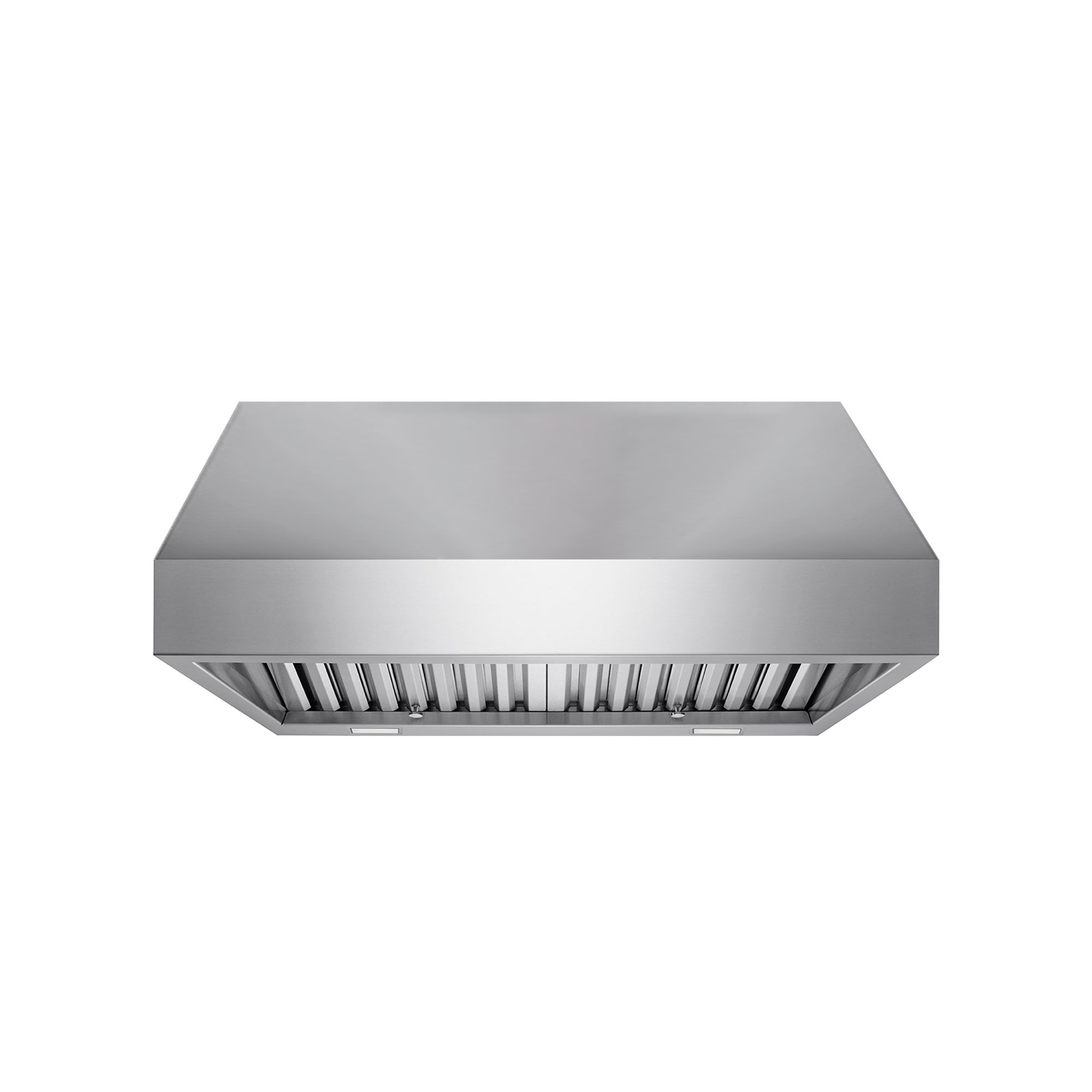 Stainless steel under-cabinet range hood with front vent baffle grille