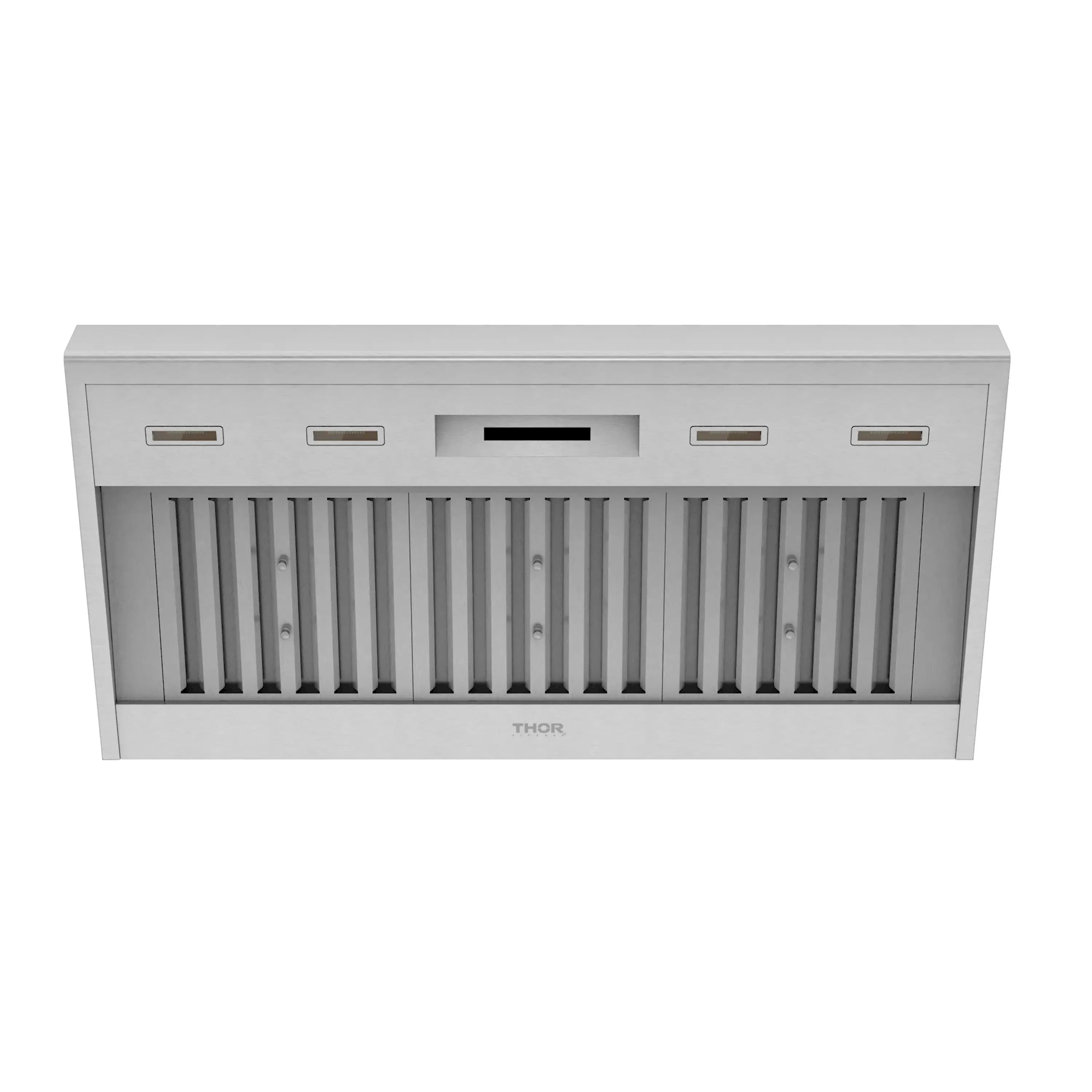 Stainless steel under-cabinet range hood with vent grille and Thor branding