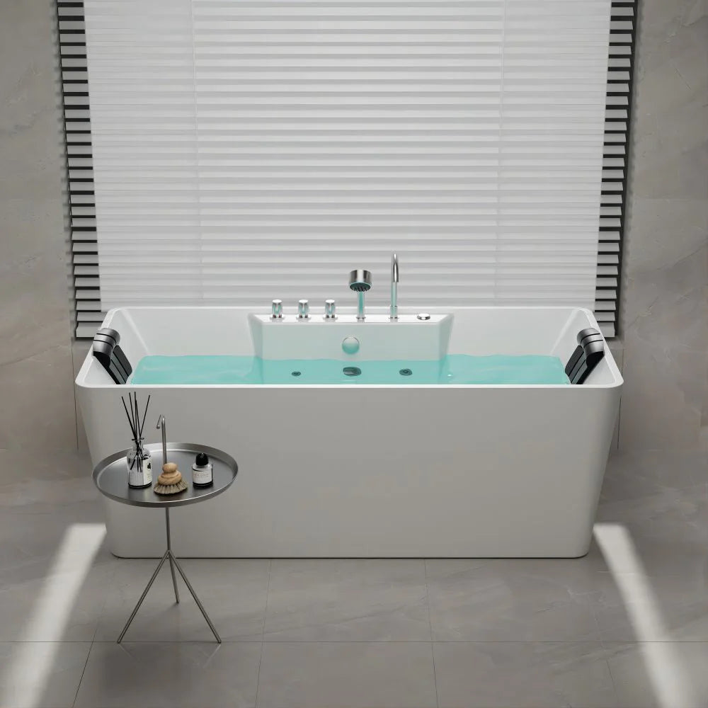 Empava white freestanding acrylic whirlpool bathtub with chrome faucet and multiple jets