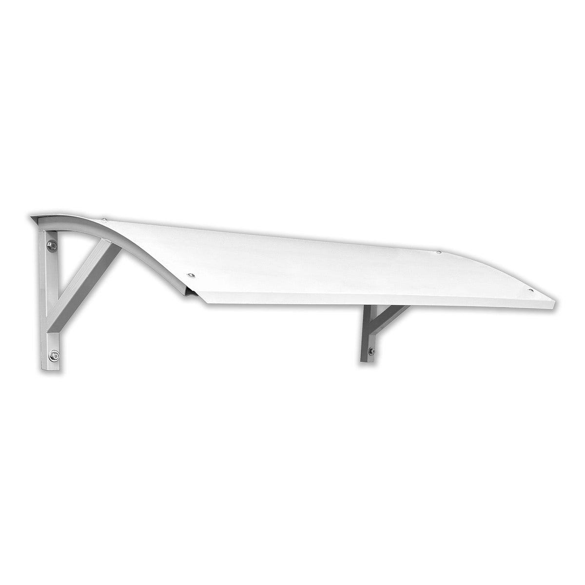 White metal mini split outdoor shelter with curved canopy and side support brackets