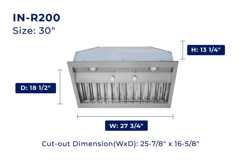 Hauslane Convertible Built-In Insert Range Hood in Stainless Steel, 18.5-Inch Deep (IN-R200)