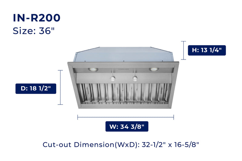 Hauslane Convertible Built-In Insert Range Hood in Stainless Steel, 18.5-Inch Deep (IN-R200)