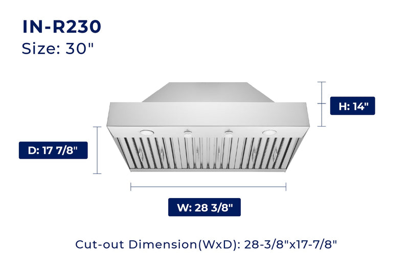 Hauslane Convertible Insert Built-in Range Hood in Stainless Steel, 17.87-Inch Deep (IN-R230)