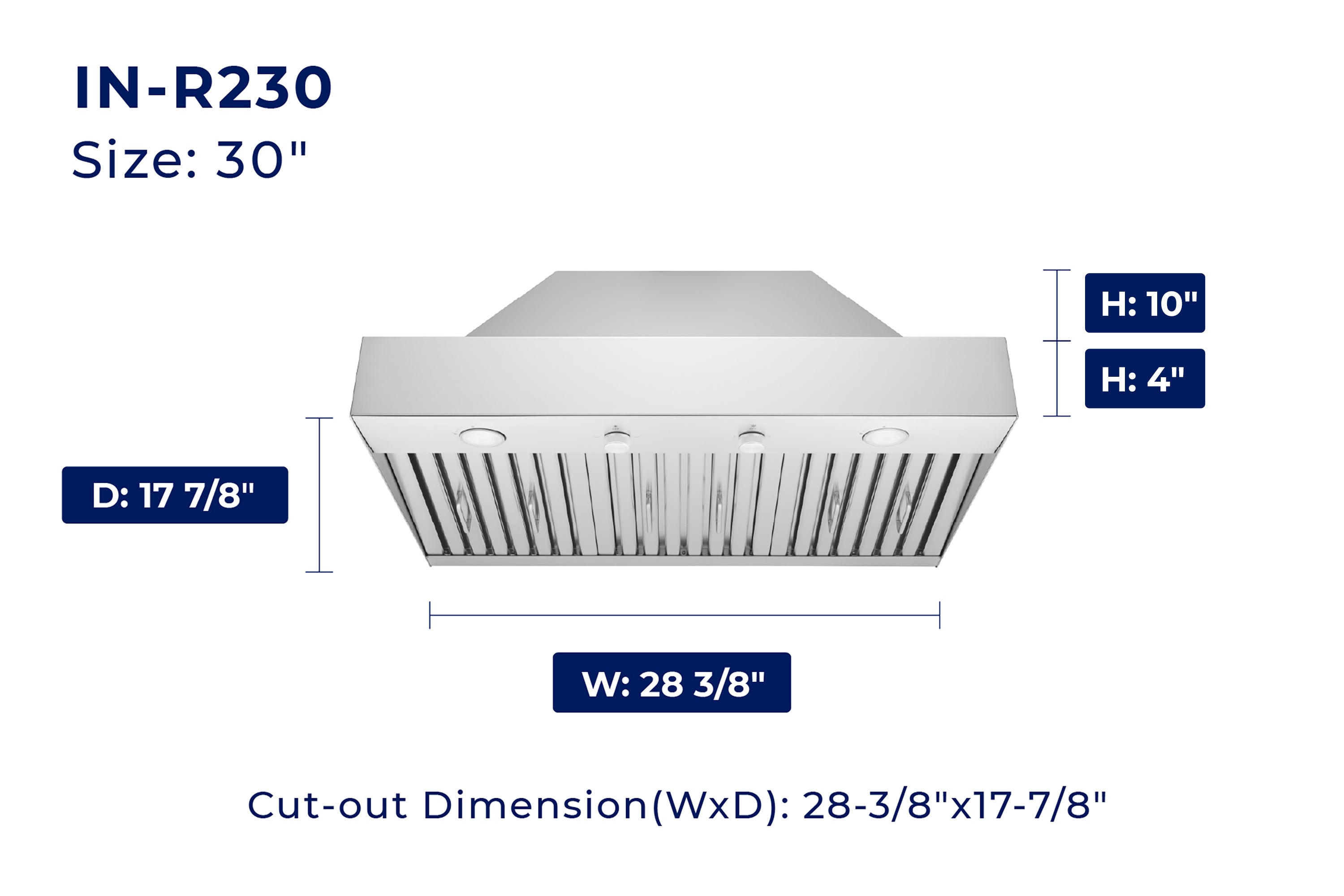 Hauslane Convertible Insert Built-in Range Hood in Stainless Steel, 17.87-Inch Deep (IN-R230)