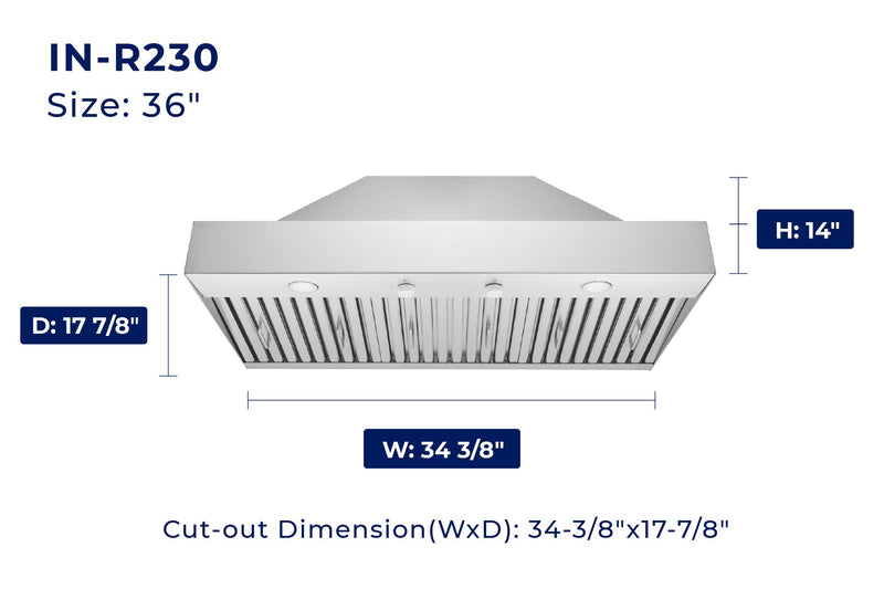 Hauslane Convertible Insert Built-in Range Hood in Stainless Steel, 17.87-Inch Deep (IN-R230)