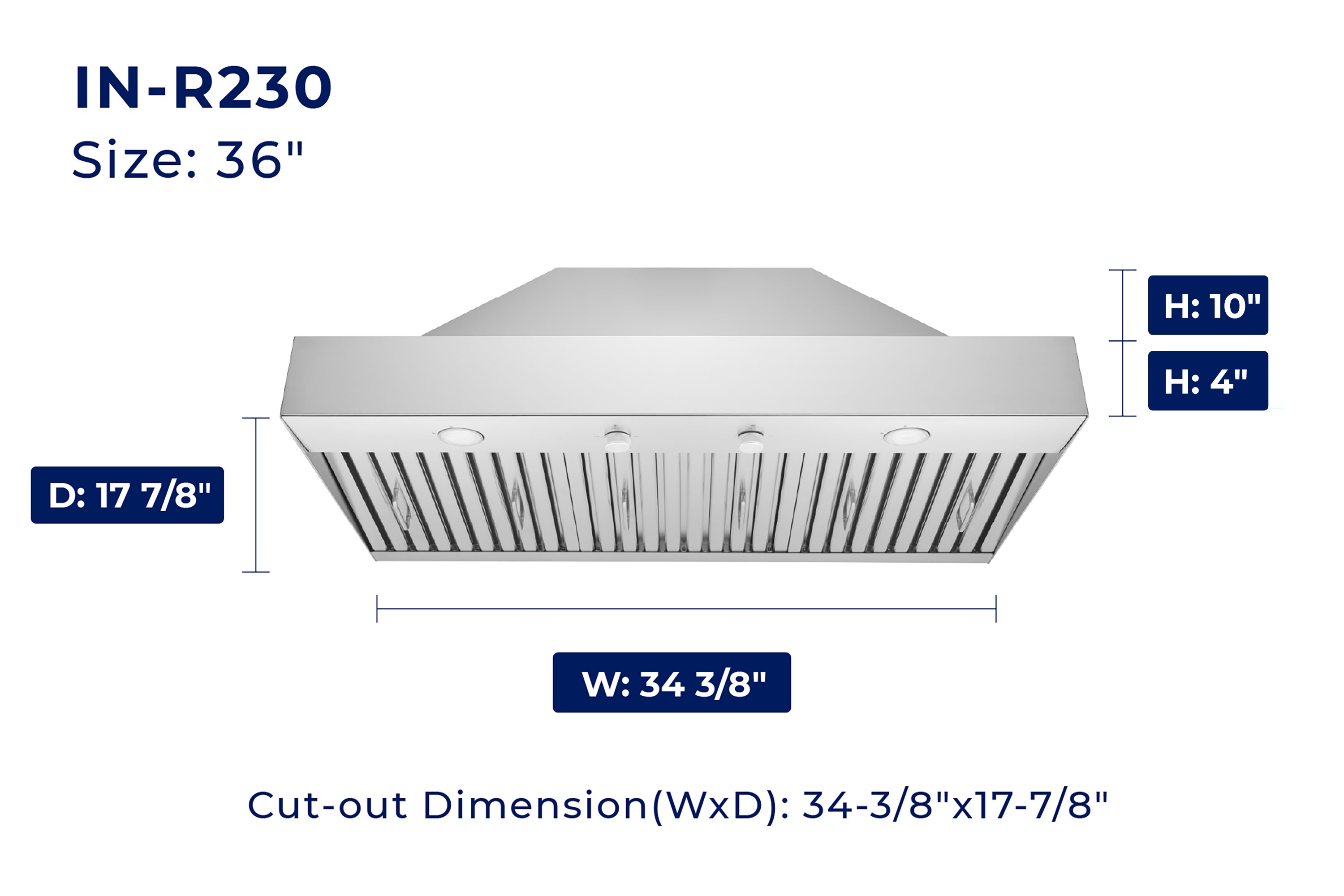 Hauslane Convertible Insert Built-in Range Hood in Stainless Steel, 17.87-Inch Deep (IN-R230)