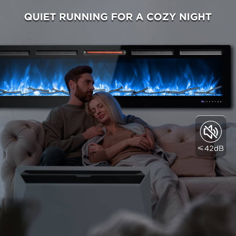 TURBRO In Flames INF72W-3D WiFi Smart Wall Mounted Electric Fireplace, 1500W Infrared Quartz Heating - Tempered Glass (707-98-186A)