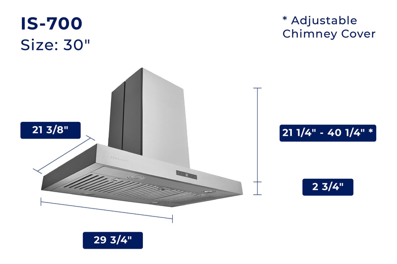 Hauslane 600 CFM Island T-Shaped Range Hood in Stainless Steel (IS-700SS)