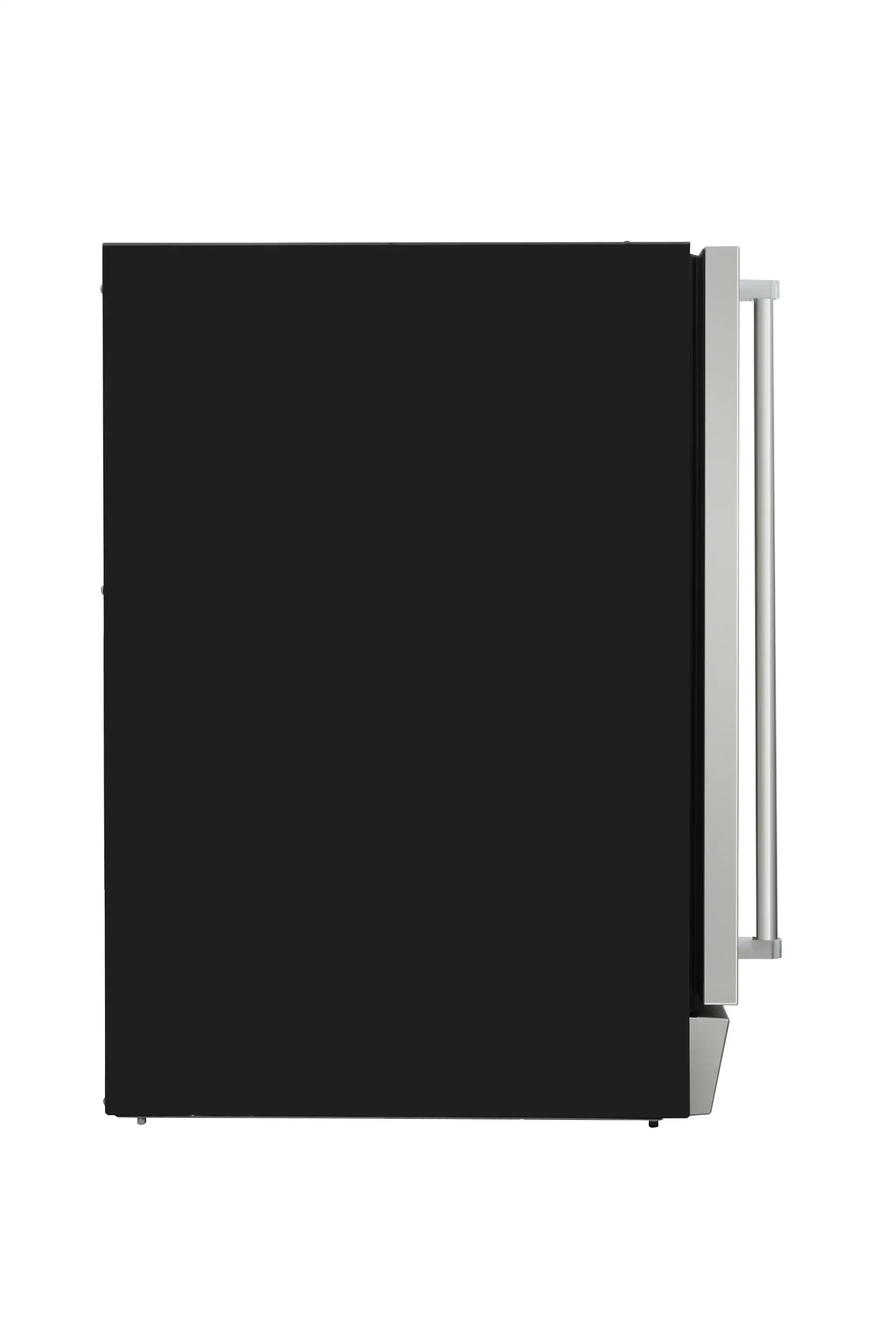 Black-front built-in ice maker with side handle and stainless side panel