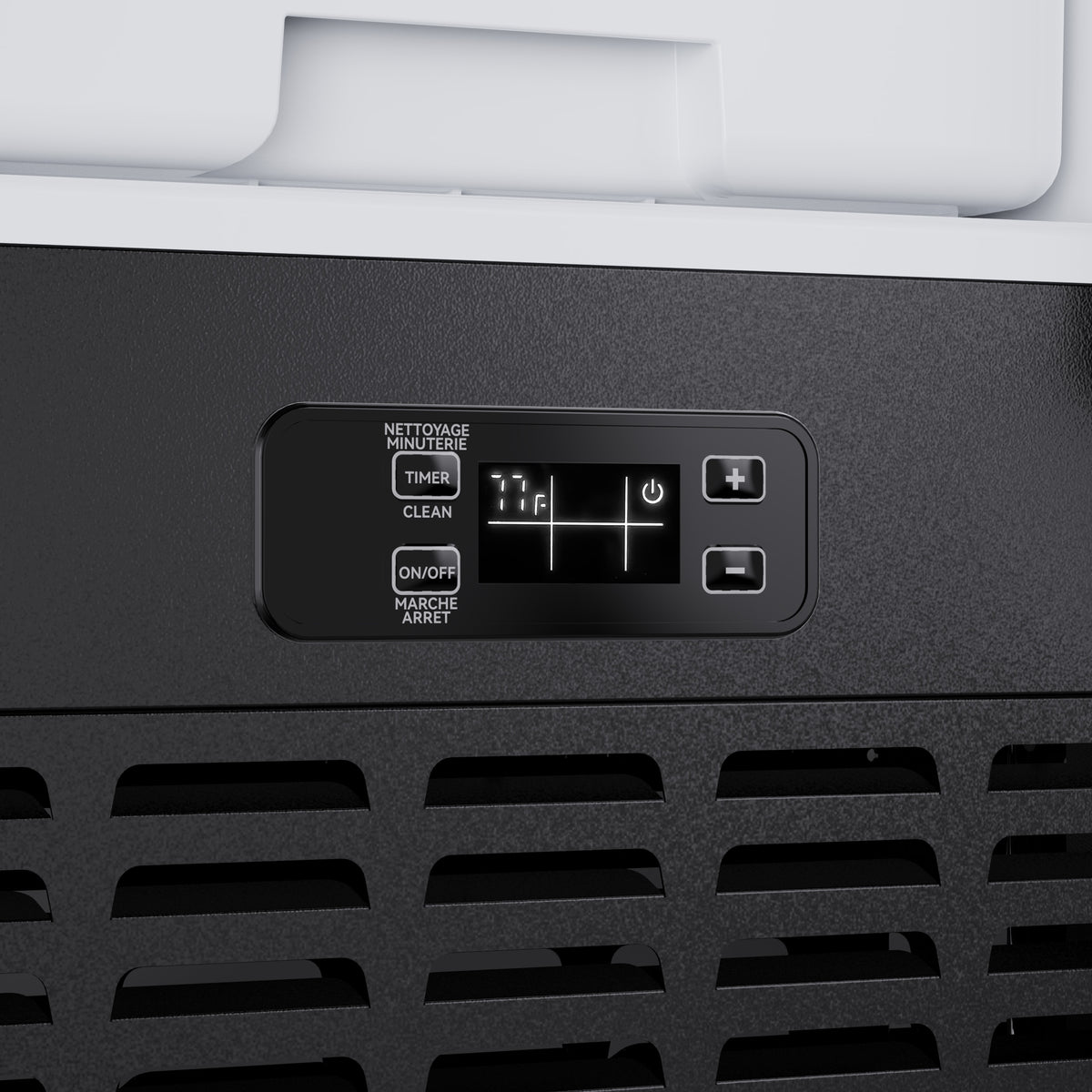 Electronic control panel with LED digital display on the black ice maker