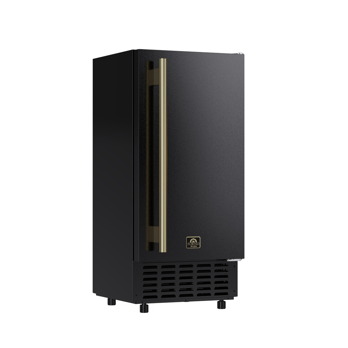 Black 15-inch undercounter ice maker viewed from the left angle