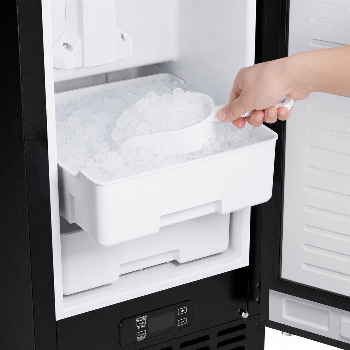 Close-up of soft chewable nugget ice produced by the Cristallo ice maker