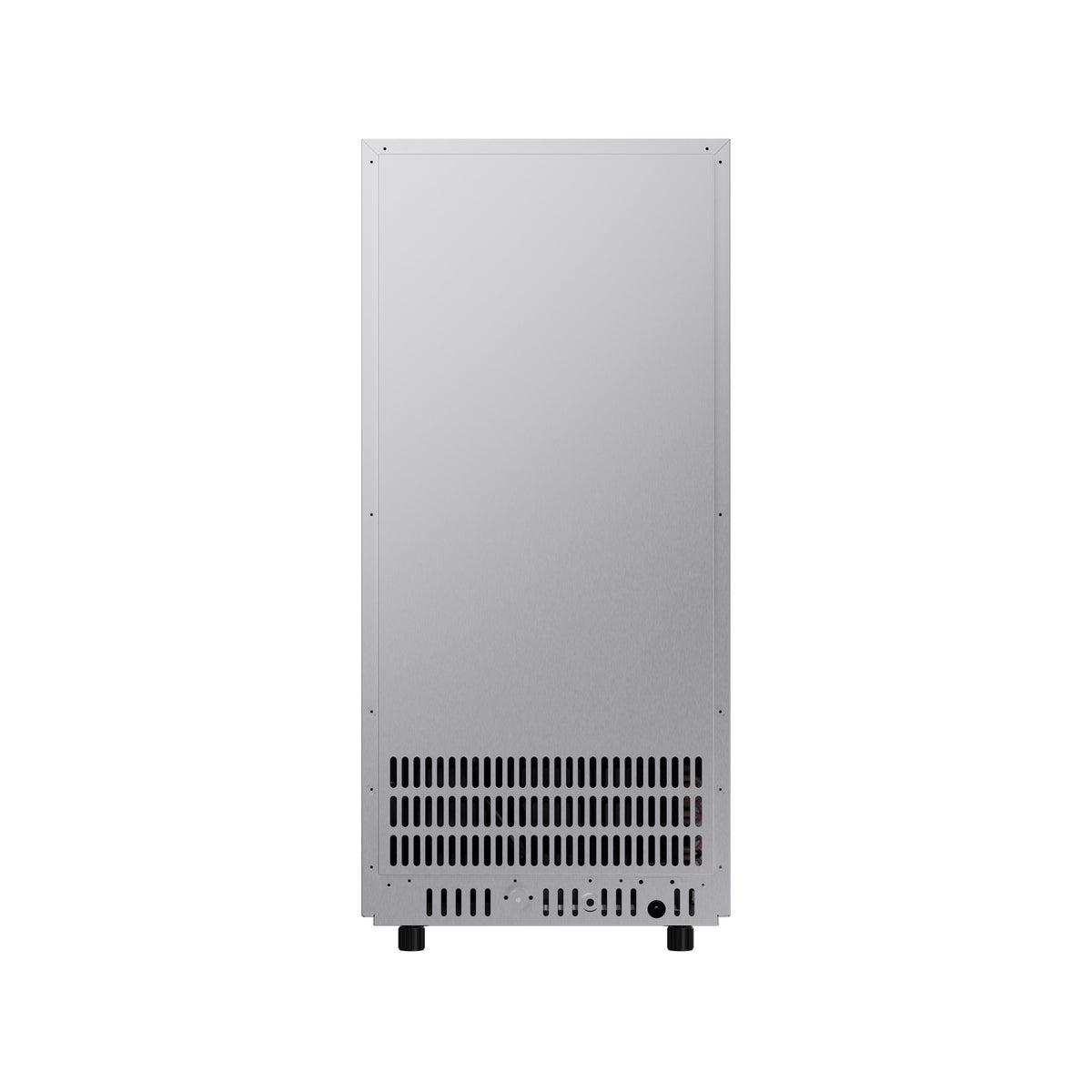 Rear view of the ice maker showing the water and drain connections