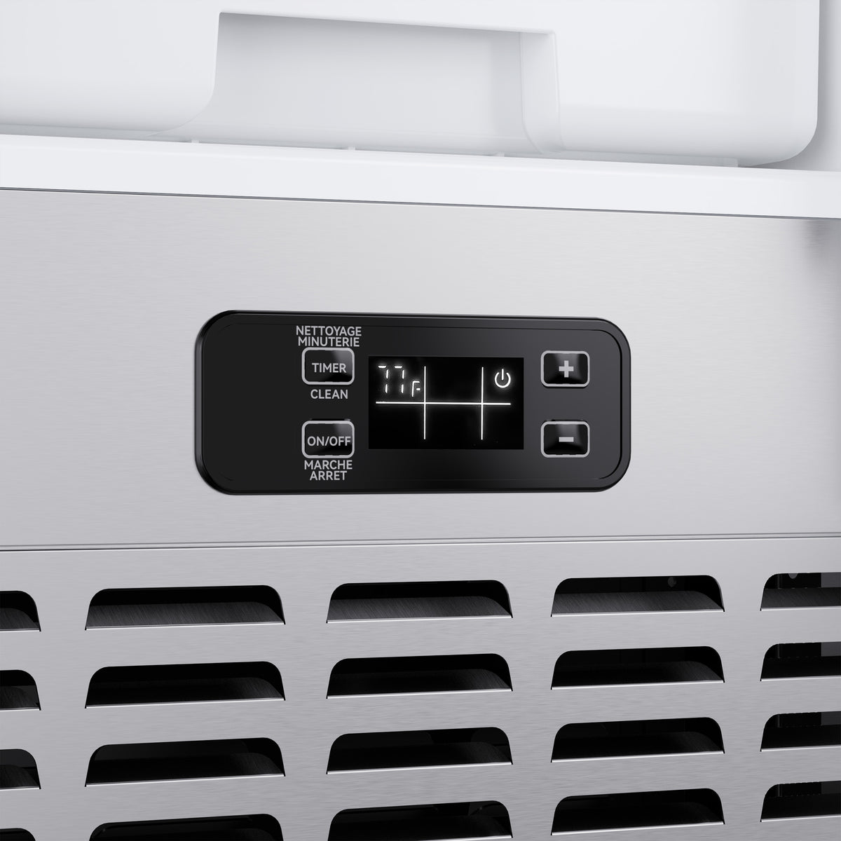 Electronic control panel with LED digital display on the stainless steel ice maker