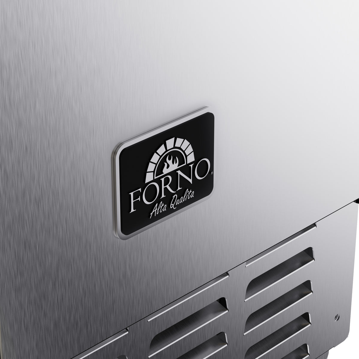 Forno logo badge on the stainless steel Cristallo ice maker