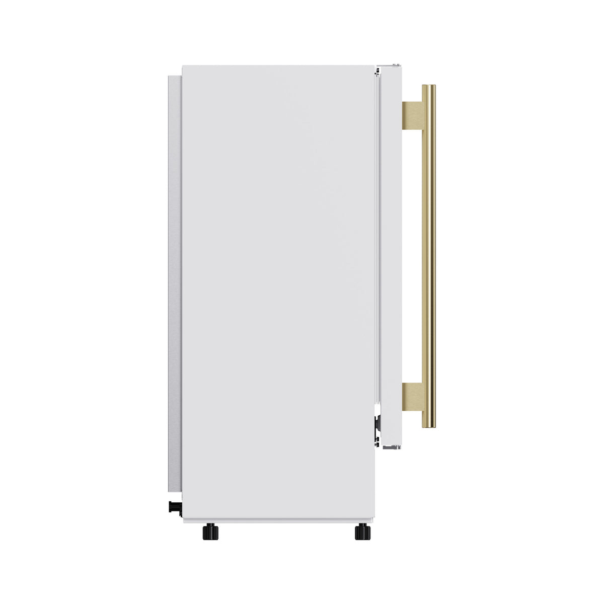 Left side profile of the white 15-inch ice maker