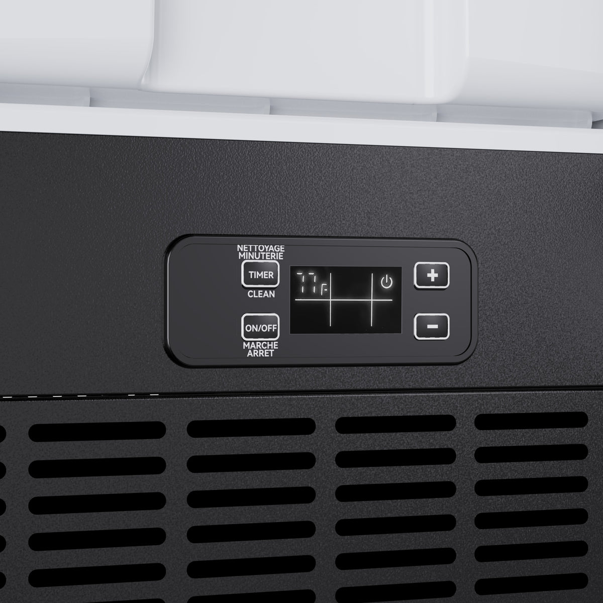 Electronic control panel with LED digital display on the black cubed ice maker