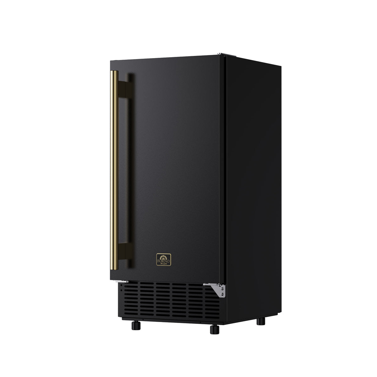 Black 15-inch undercounter cubed ice maker viewed from the right angle