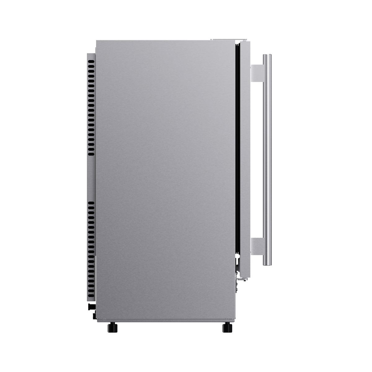 Left side profile of the stainless steel 15-inch cubed ice maker