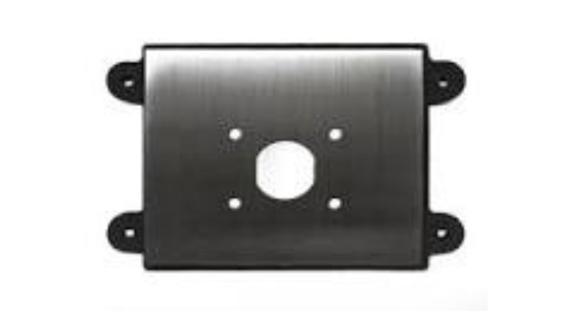 DoorBird emergency manual access panel, dark metal with round opening and four mounting holes
