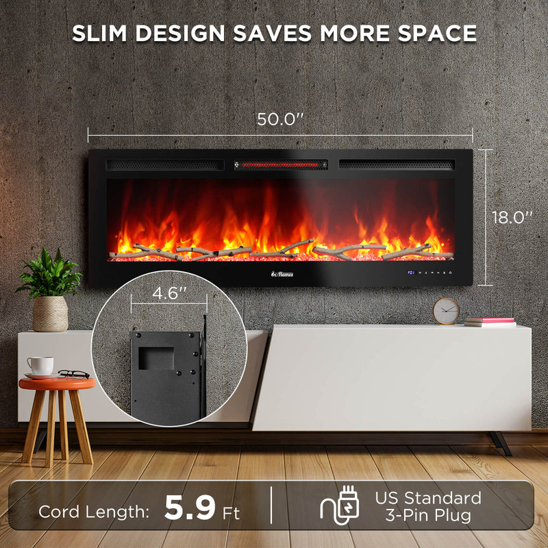 TURBRO In Flames INF50W-3D WiFi Smart Wall Mounted Electric Fireplace - Tempered Glass (707-98-183A)