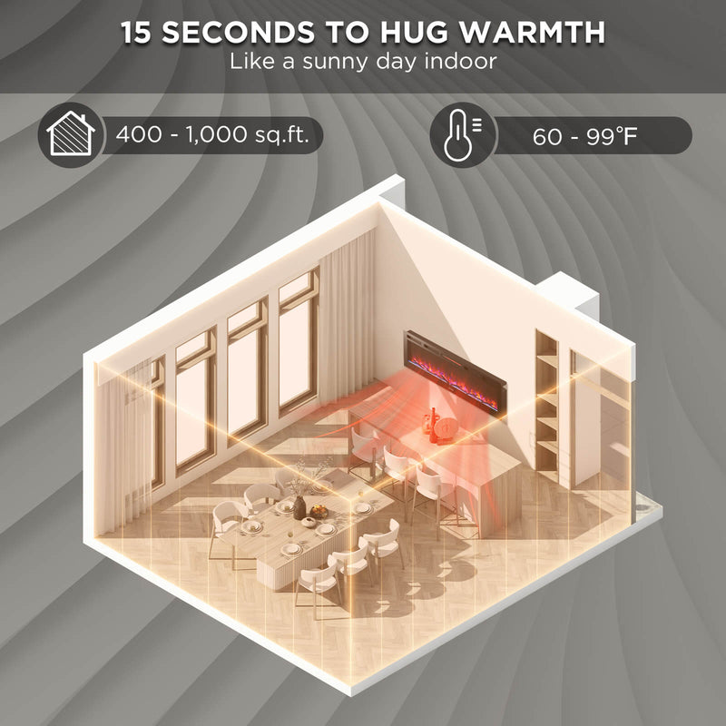 TURBRO In Flames INF60W-3D WiFi Smart Wall Mounted Electric Fireplace, 1500W Infrared Quartz Heating - Tempered Glass (707-98-185A)