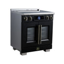 Forno Maximus 30-Inch Induction Range with 4.32 Cu. Ft. Convection Oven, French Door, 4 Cooking Zones,  Air Sous Vide, Air Fry Basket in Black with Antique Brass Trim (FFSIN0932-30BLK)