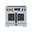 Forno Maximus 36-Inch Induction Range with 5.36 Cu. Ft. Convection Oven, French Door, 5 Cooking Zones,  Air Sous Vide, Air Fry Basket in White with Antique Brass Trim (FFSIN0932-36WHT)