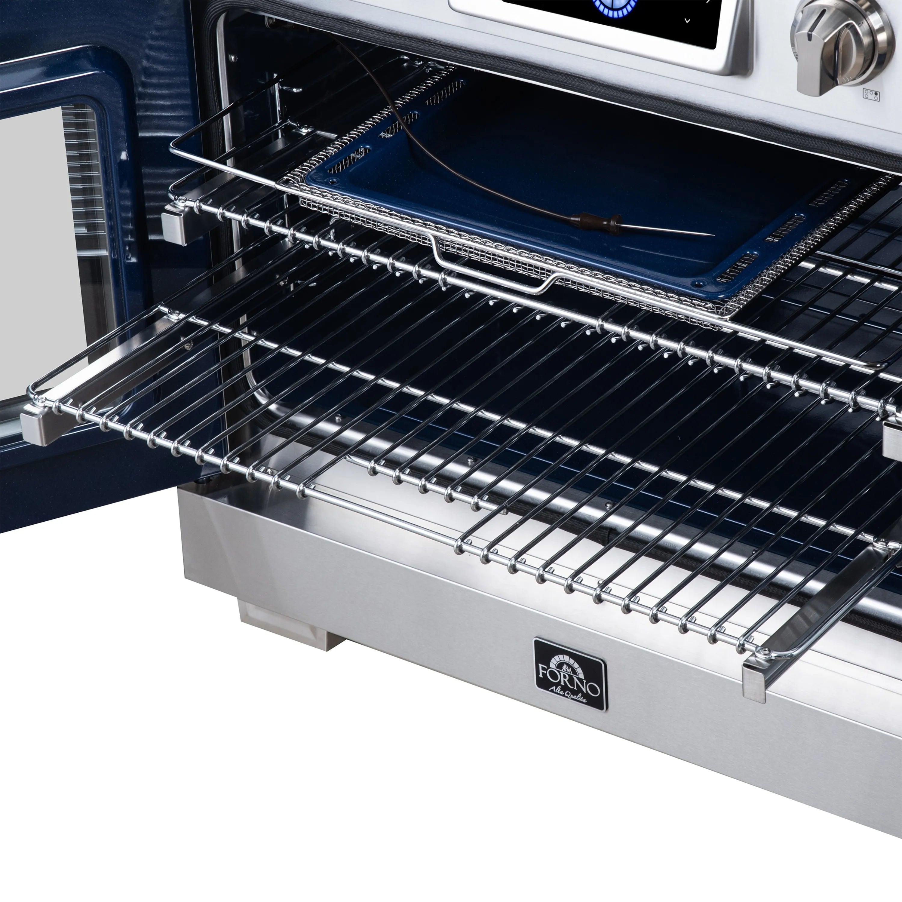 Induction oven baking racks with top heating element above the glass window