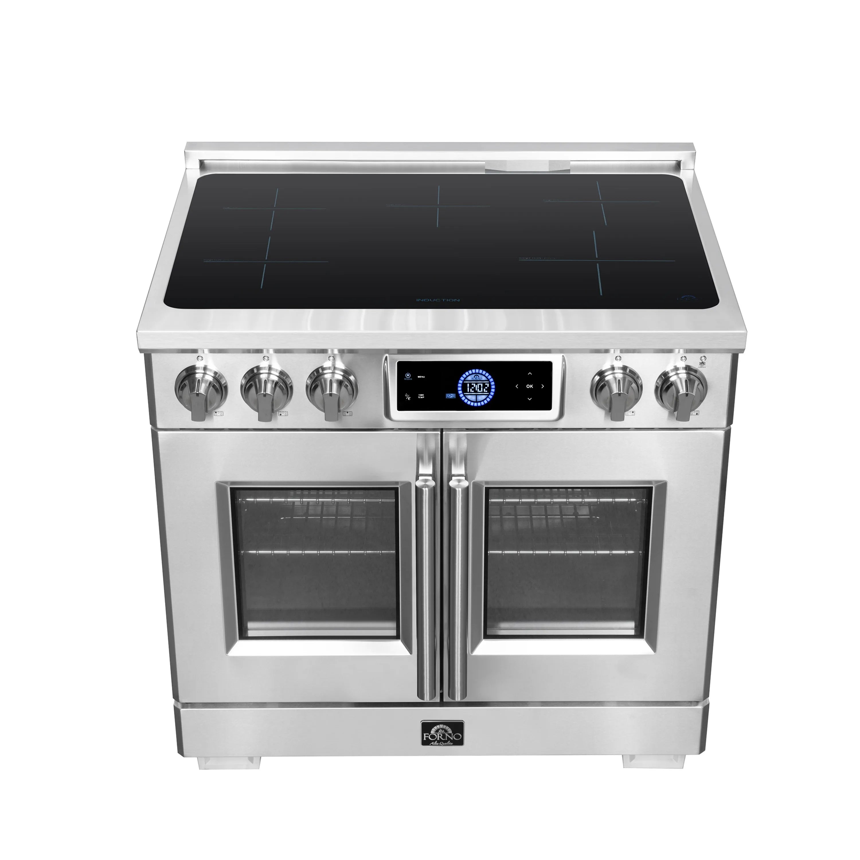 36-inch stainless steel induction range with French doors and control panel