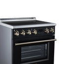 Forno Torino 30-Inch Induction Range with 4.32 Cu. Ft. True Convection Oven, 8800W Cooktop,  Air Fry, Air Sous Vide, Smudge Resistant in Black with Antique Brass Trim (FFSIN0936-30BLK)